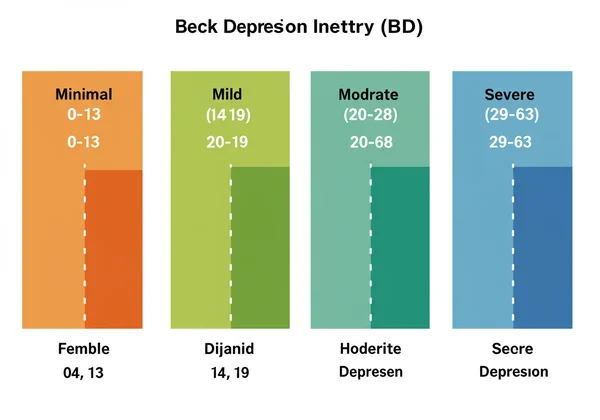 Carta menunjukkan julat skor BDI untuk tahap kemurungan.
