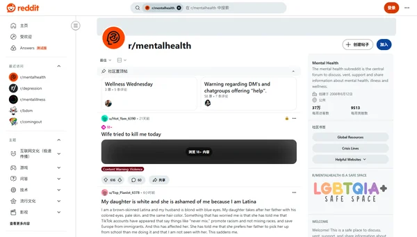 Reddit r/mentalhealth