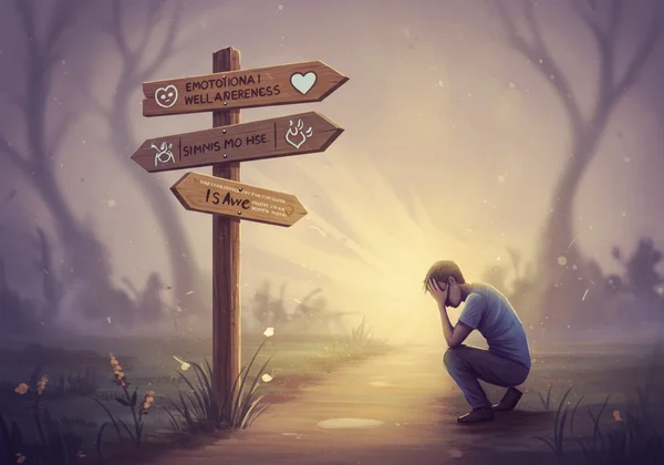 Abstract signpost guiding towards emotional well-being and healing