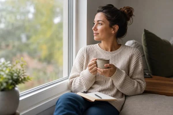 Woman reflecting in morning light