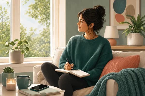 Woman reviewing mood notes