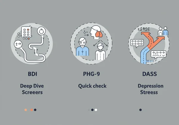 Graphic comparing BDI, PHQ-9, and DASS test paths.