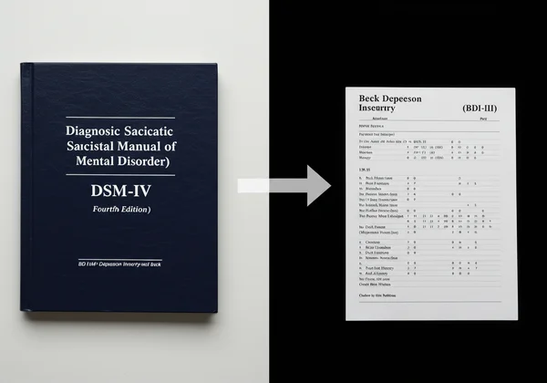 DSM-IV manual and BDI-II questionnaire representing evolution.