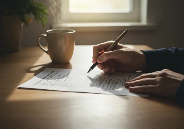 Person completing a self-assessment form with a pen